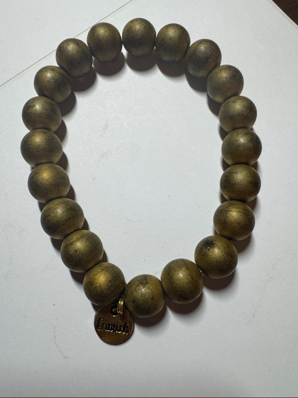 Ermish gold color  Beaded Stretch Bracelet with Logo Disc